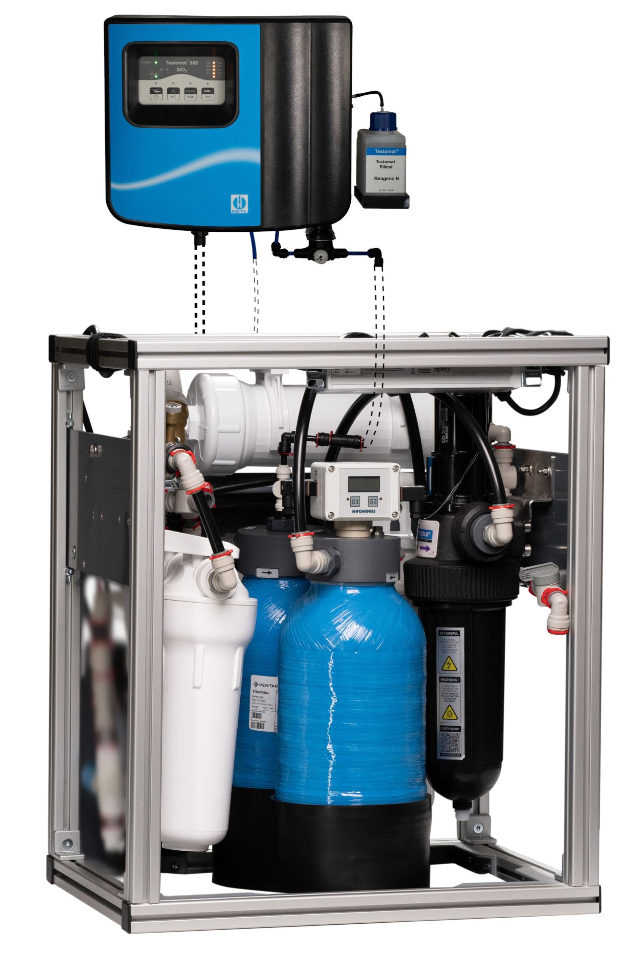 Water treatment system as an under-table unit with silicate measurement